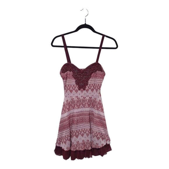 Free People Women's Mini Strapless Dress Embellished Red Aztec Size Small - Picture 3 of 9